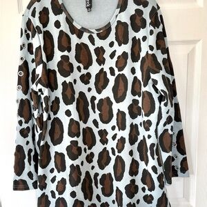 Berek Animal Print Women's Top - Brown and Blue - Grommets on Sleeves
